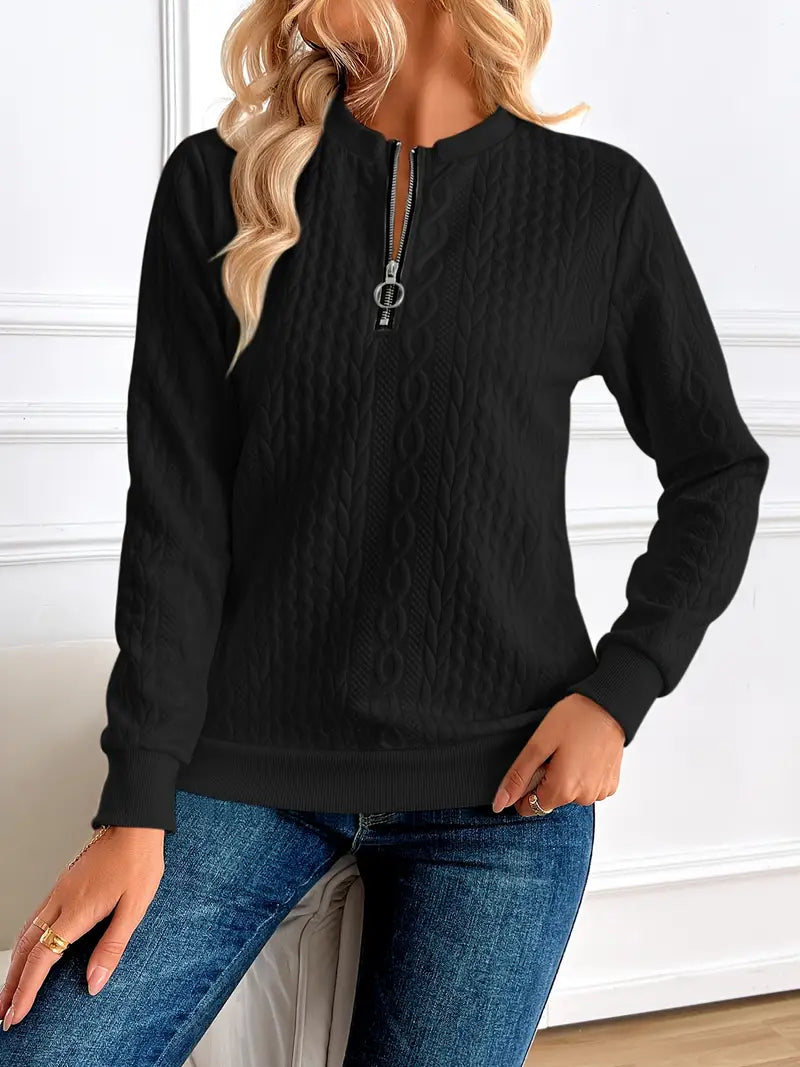 Margaux Sweat Damski Zima – Wygodny Sweter na Zamek z Dzianiny z Eleganckim Wzorem