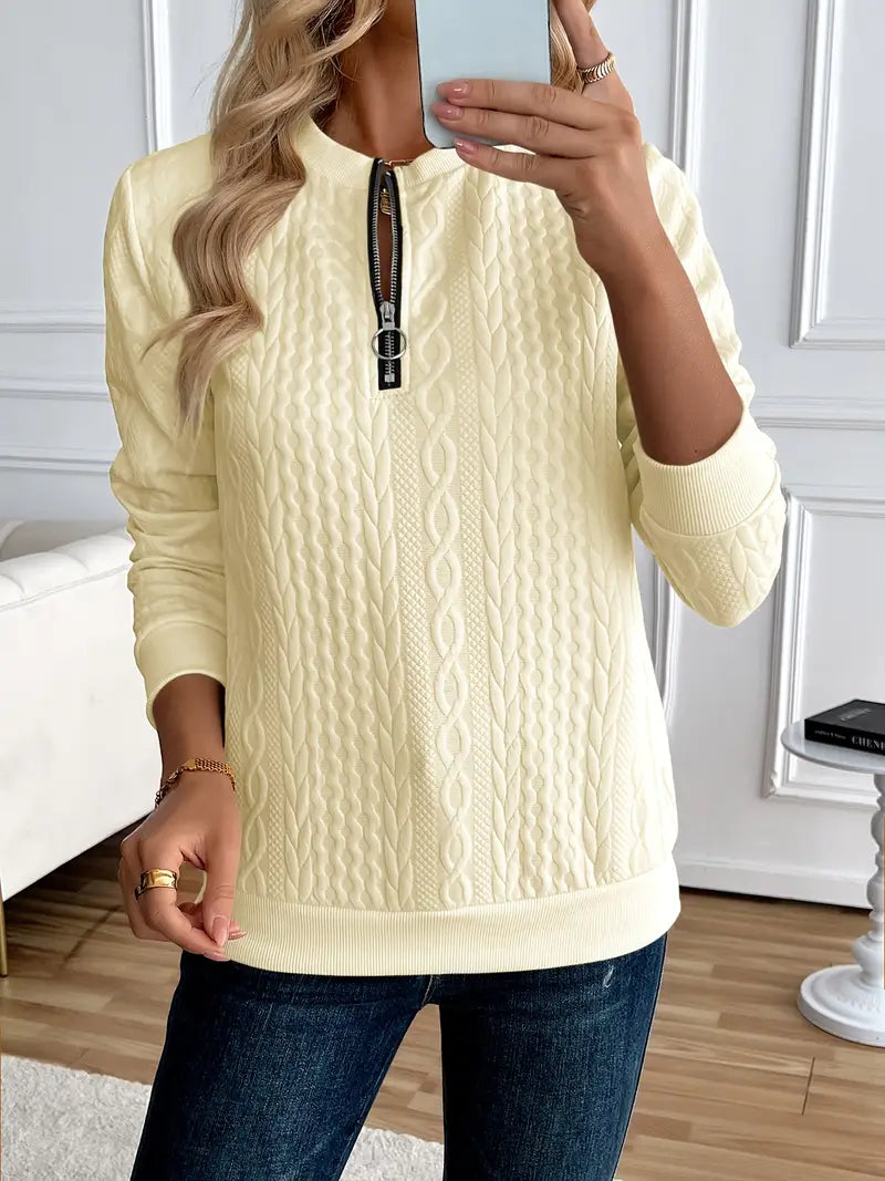 Margaux Sweat Damski Zima – Wygodny Sweter na Zamek z Dzianiny z Eleganckim Wzorem