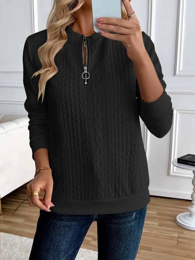 Margaux Sweat Damski Zima – Wygodny Sweter na Zamek z Dzianiny z Eleganckim Wzorem
