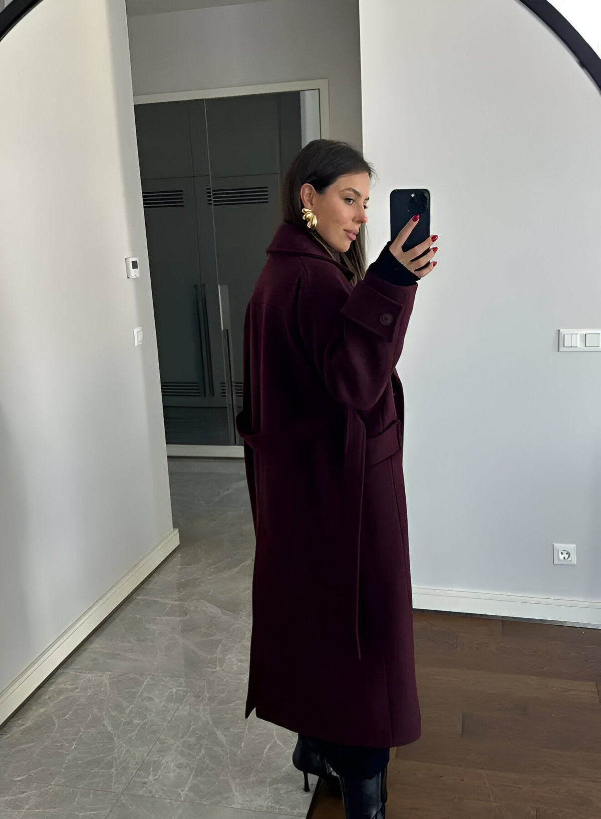 Victoria Oversized Coat for Women – Burgundy Mixed Wool Coat Elegant Cut