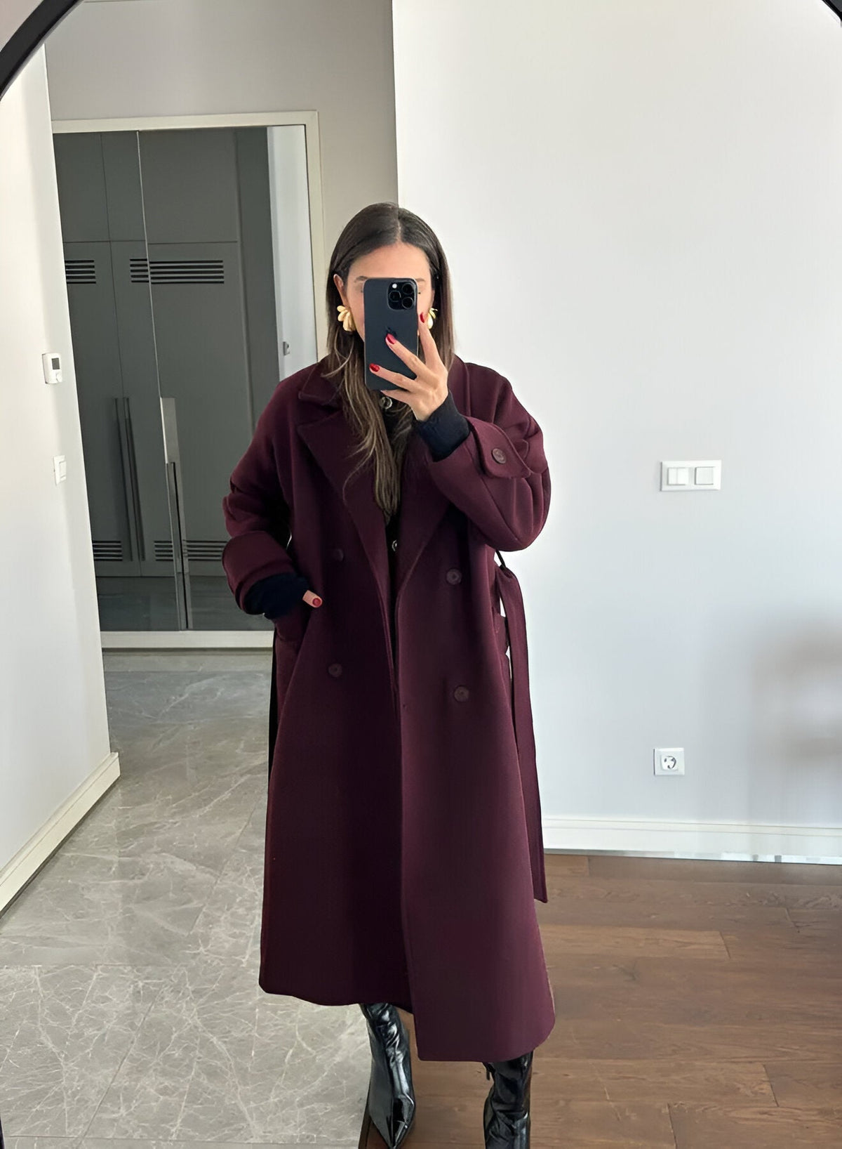 Victoria Oversized Coat for Women – Burgundy Mixed Wool Coat Elegant Cut