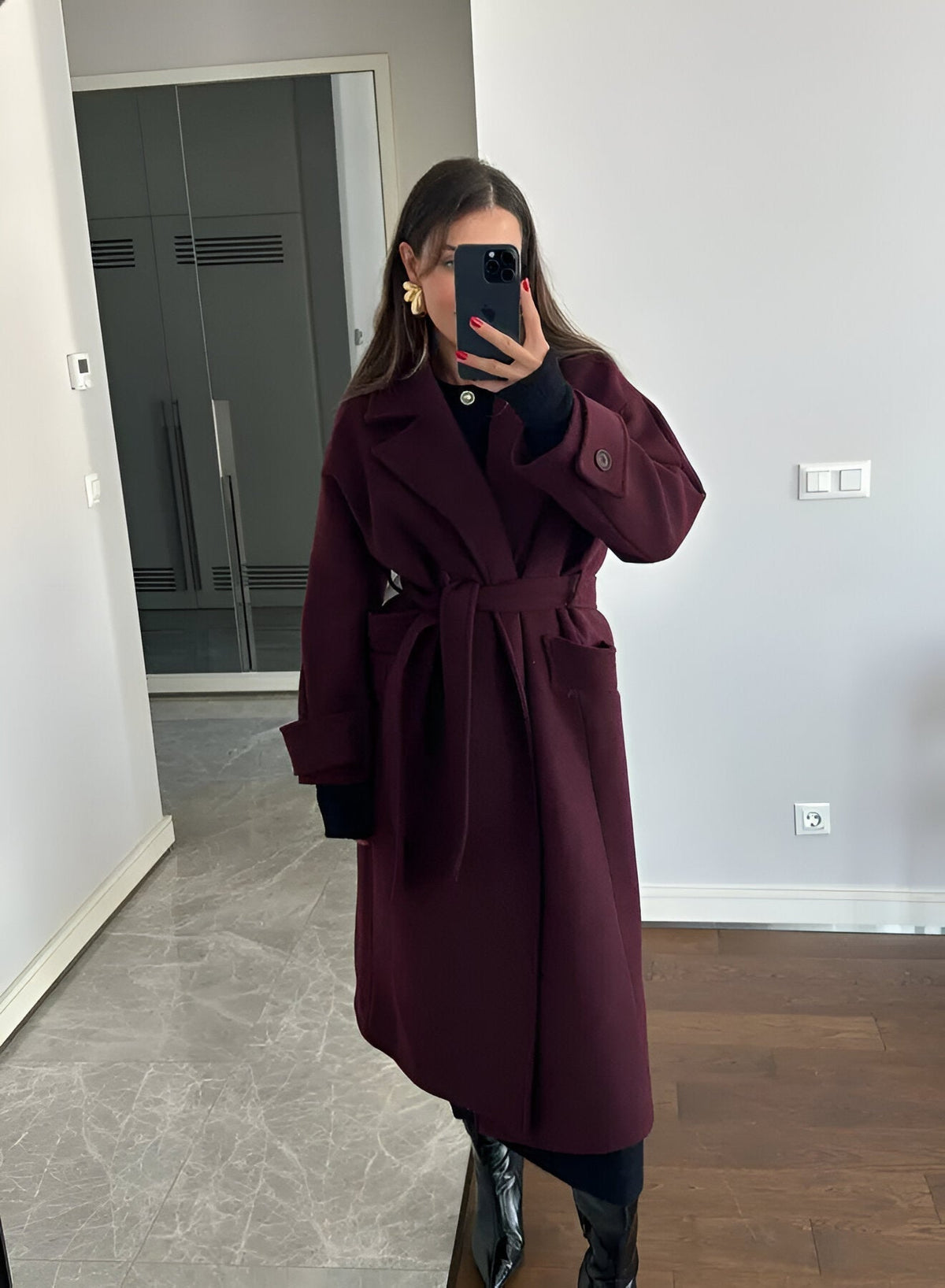 Victoria Oversize Frakke til Kvinder – Frakke i Blandingsuld Bourgogne Elegant Snit