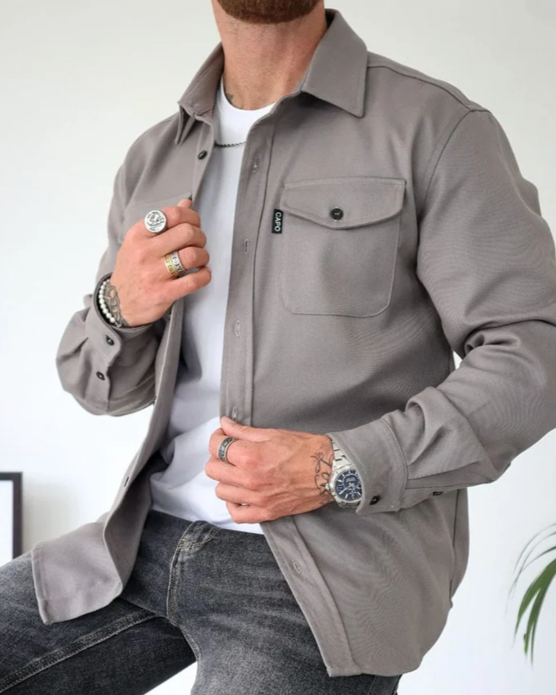 Parker Koszula Męska – Kurtka Koszulowa z Guzikami, Kieszenie na Klatce Piersiowej, Styl Casual, Lekka