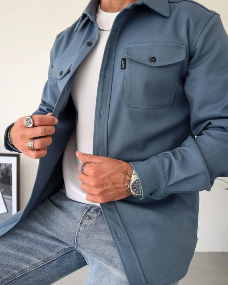 Parker Koszula Męska – Kurtka Koszulowa z Guzikami, Kieszenie na Klatce Piersiowej, Styl Casual, Lekka