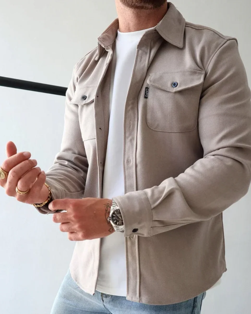 Parker Koszula Męska – Kurtka Koszulowa z Guzikami, Kieszenie na Klatce Piersiowej, Styl Casual, Lekka