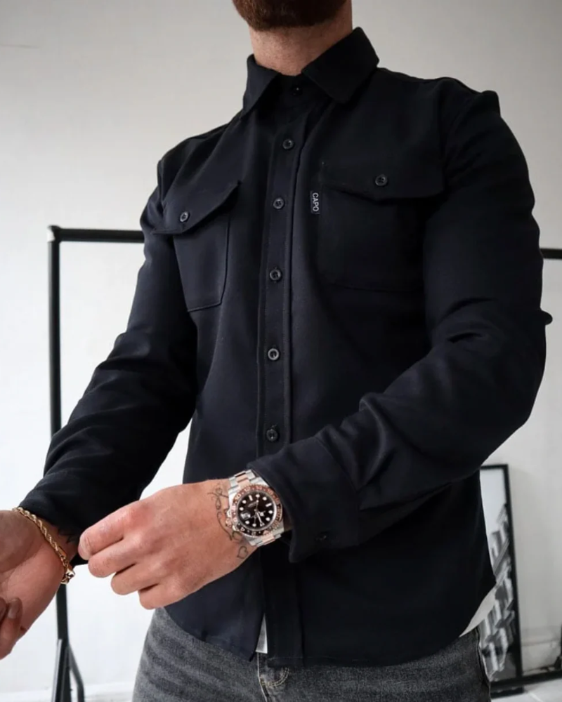 Parker Koszula Męska – Kurtka Koszulowa z Guzikami, Kieszenie na Klatce Piersiowej, Styl Casual, Lekka