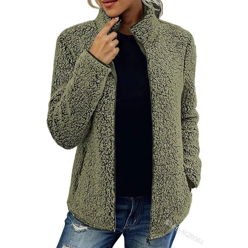 Casaco Polar Kristal Mulher para o Inverno – Casaco quente e leve com fecho de correr e estilo casual moderno