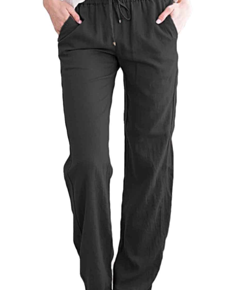 Clara Pantaloni in lino da donna – Vita elasticizzata, coulisse regolabile, taglio ampio e tasche