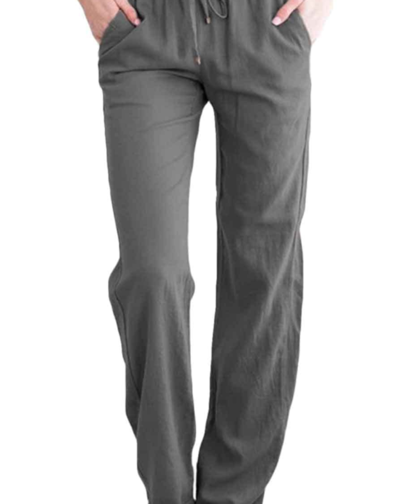 Clara Pantaloni in lino da donna – Vita elasticizzata, coulisse regolabile, taglio ampio e tasche