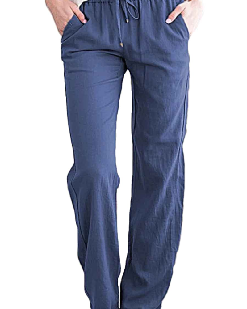 Clara Pantaloni in lino da donna – Vita elasticizzata, coulisse regolabile, taglio ampio e tasche