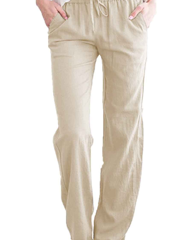 Clara Pantaloni in lino da donna – Vita elasticizzata, coulisse regolabile, taglio ampio e tasche